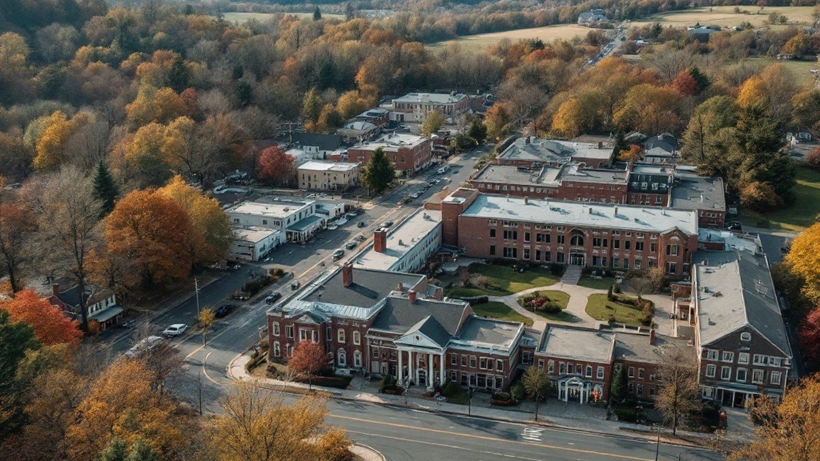 Aerial or street-level view of a rural Pennsylvania town