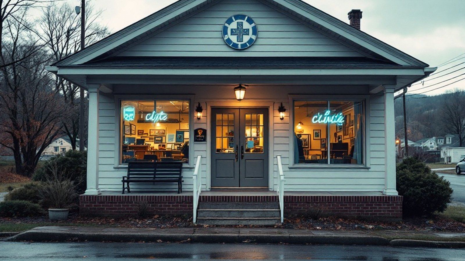 Exterior of a rural Pennsylvania clinic or small-town medical office
