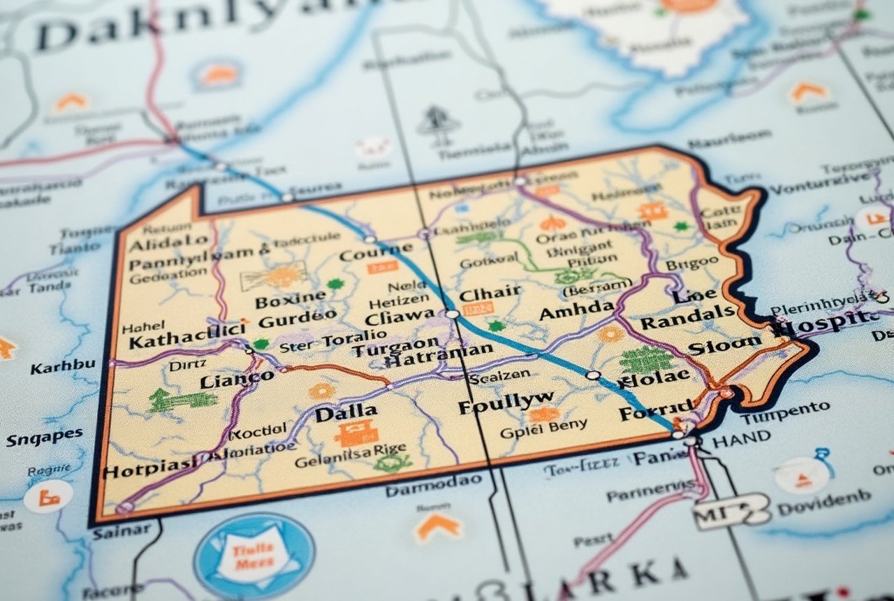 Conceptual editorial image of a map of Pennsylvania with county outlines highlighted