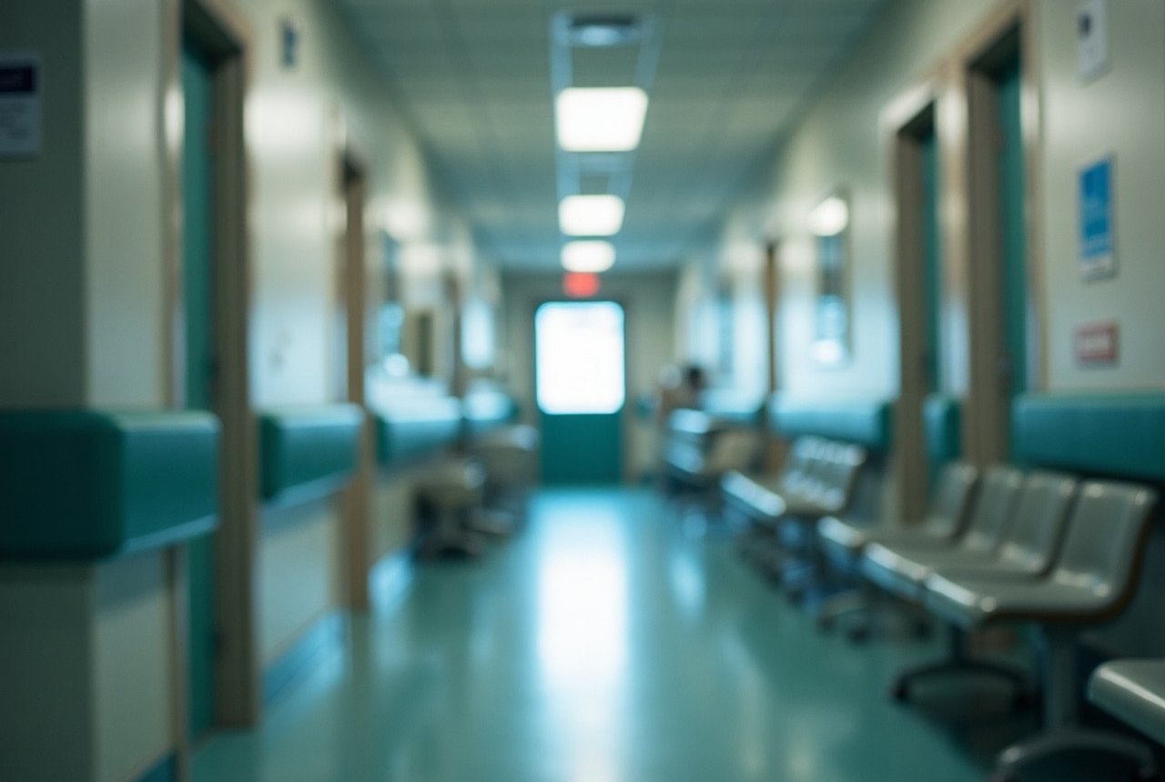 A clinical scale in a hospital corridor or nursing station