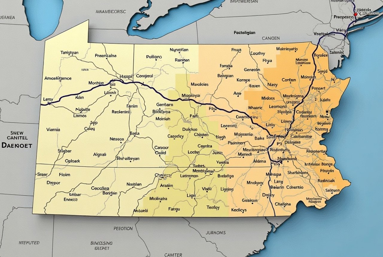 Map of Pennsylvania highlighting CAH-designated counties in northcentral/southcentral regions