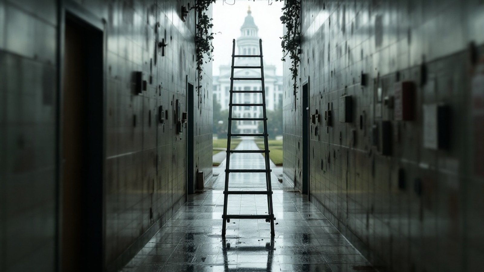 Conceptual illustration of a ladder or staircase with a gap