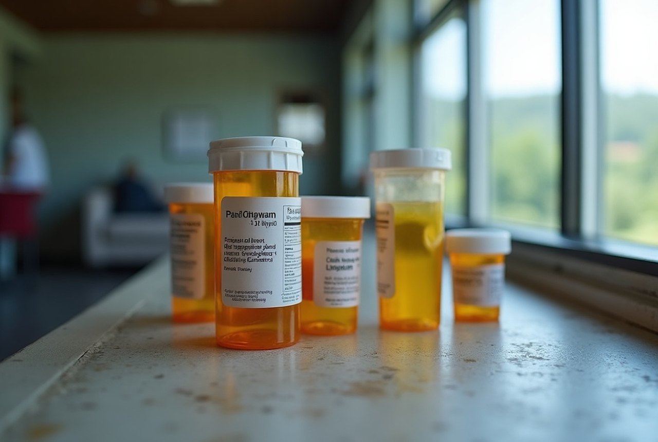 Abstract/conceptual image of prescription bottles or policy documents (no identifiable patients, no clinical procedures)