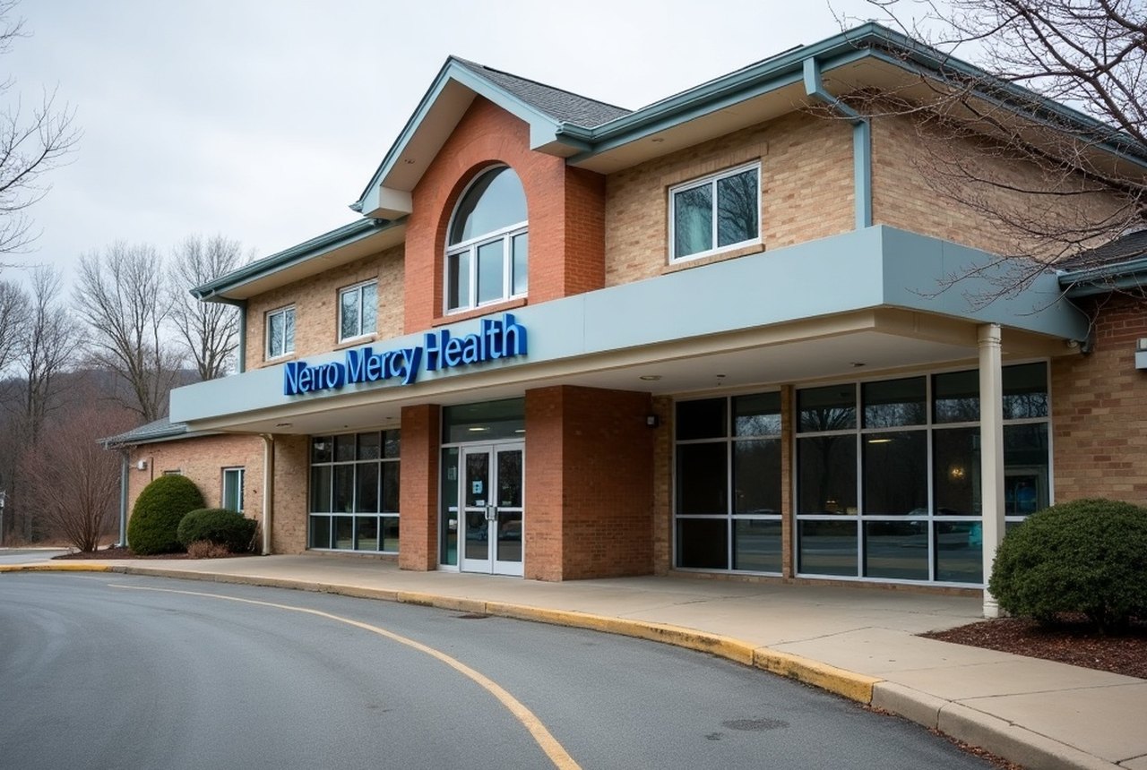Editorial street-level exterior of a Mercy Health facility