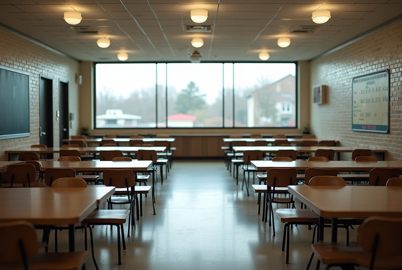 Empty school cafeteria or community food-program space